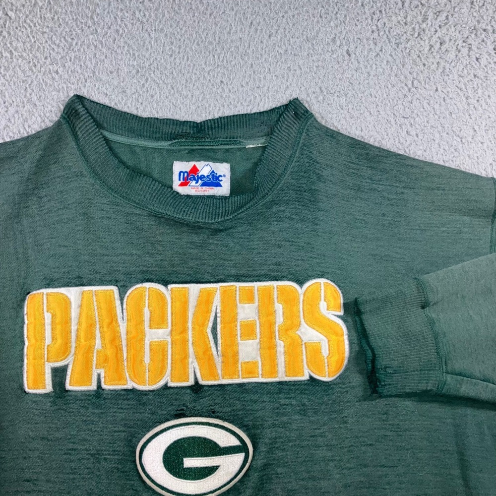 VTG Y2K Majestic Green Bay Packers Sweatshirt 2XL Green Distressed Boxy Relaxed